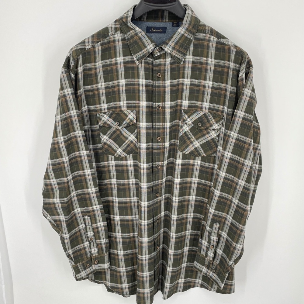 Roundtree & Yorke Mens 3XT Olive Green‎ Plaid Casual Long Sleeve Shirt